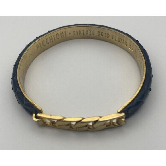Picchioni Firenze Bracelet Gold Plated 24kt 6 .5” 8 mm Dark Blue Snake Leather - Picture 2 of 6